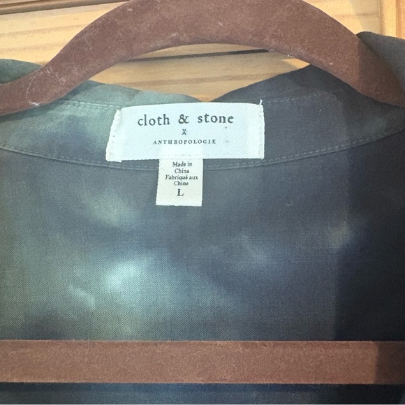 Cloth & Stone Anthropologie Green and Black Tie-Dye Button-Up Shirt Large - Picture 2 of 9